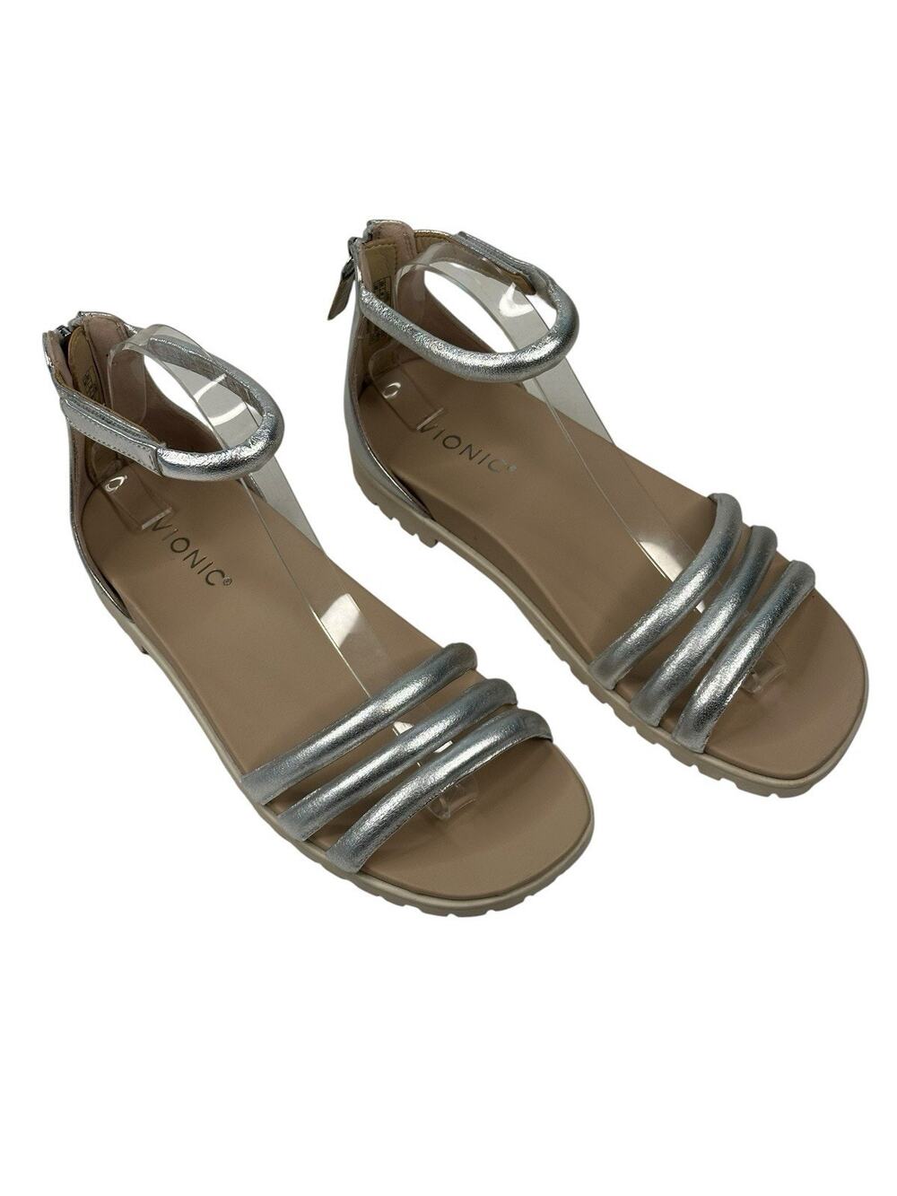 Vionic Laurel Strappy Casual Sandal Metallic Silver Leather Womens 7.5W New $125